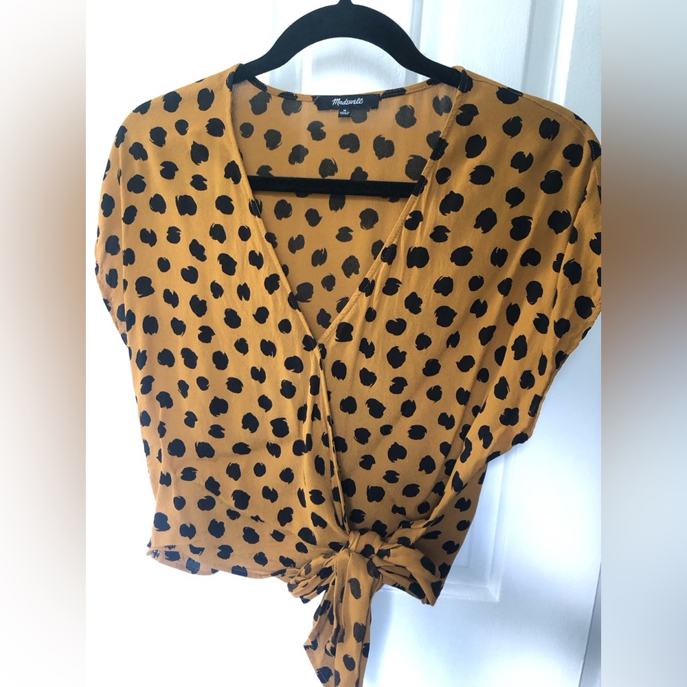 Madewell sash-tie wrap top in painted spots